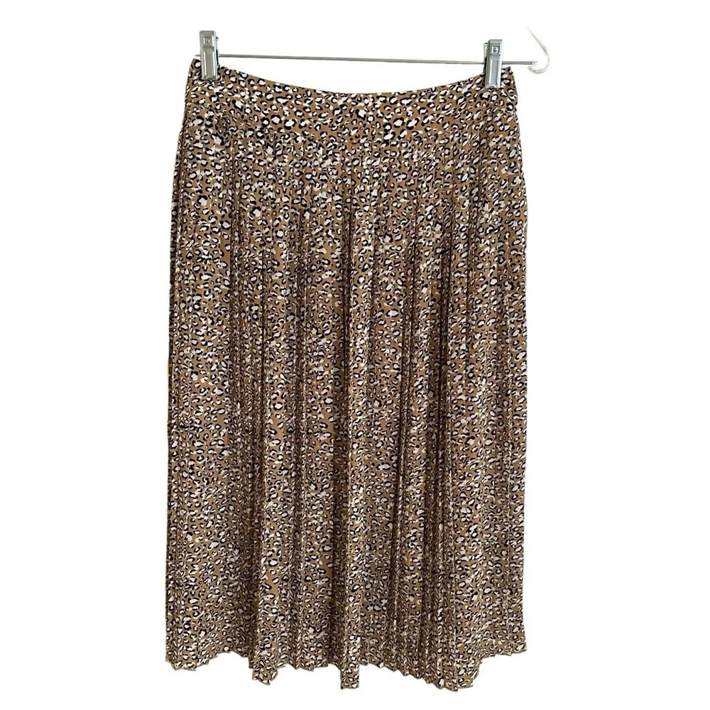 J Crew Factory size 4 Leopard Print Pleated Midi Skirt Lined Career Church Work